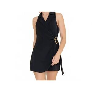 NEW FORE COLLECTION sleeveless blazer style romper in black